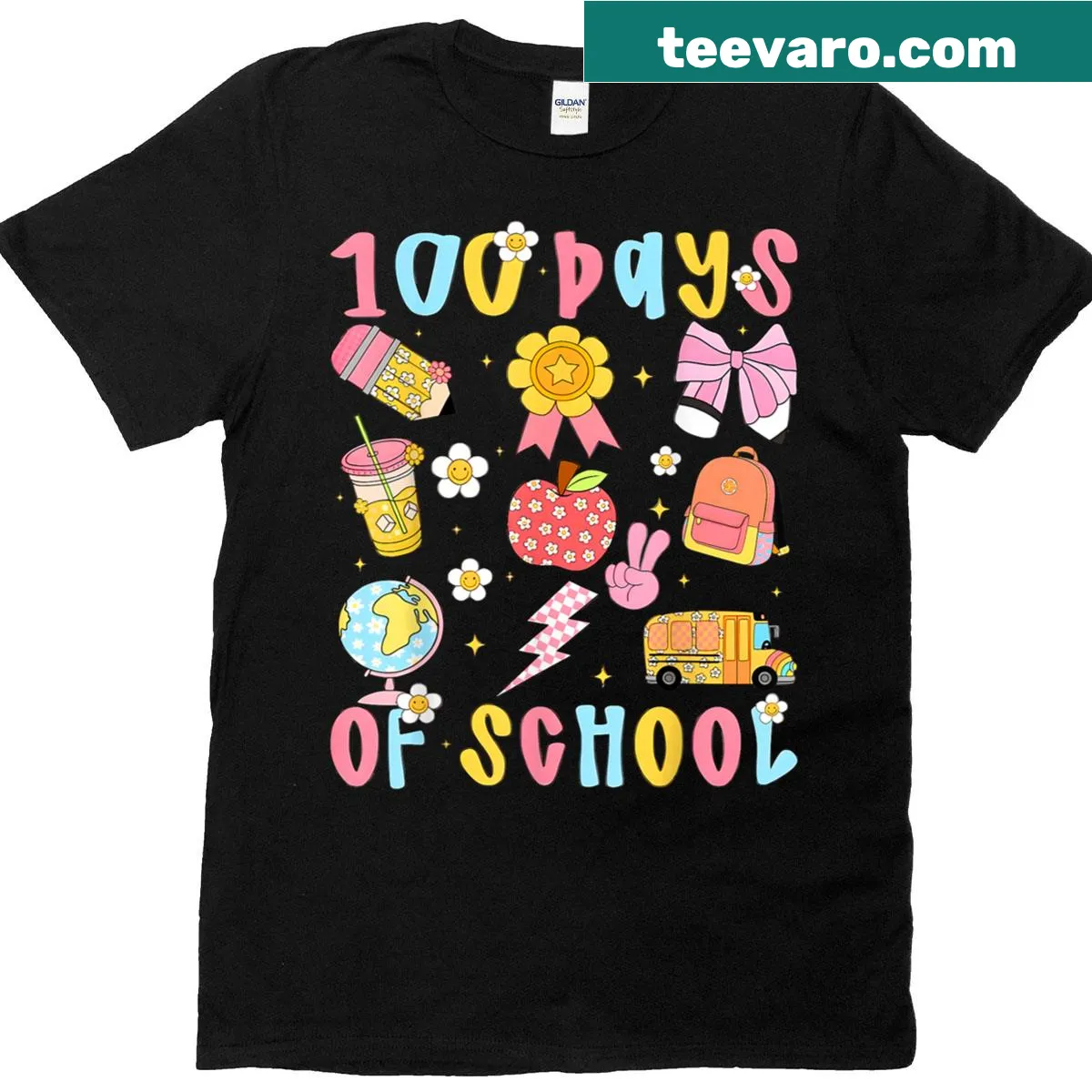 Apple rainbow bow book graphic T-shirt for teachers — on a men's t-shirt