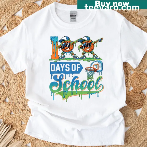Toddler t-shirt celebrating the 100th day of school with a basketball design