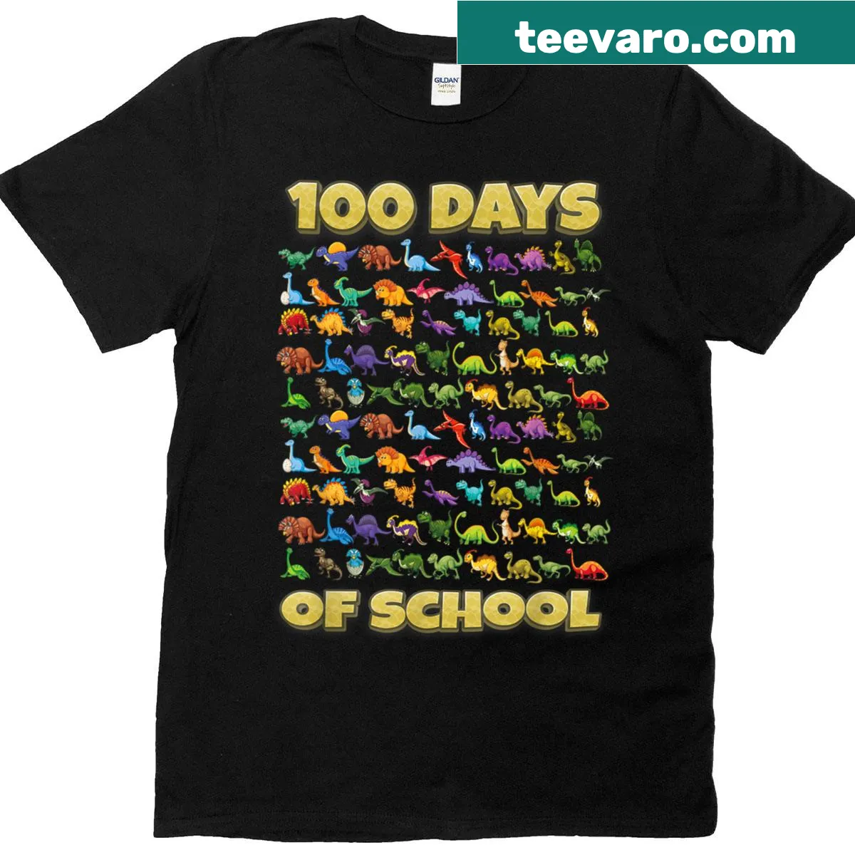 Dinosaur graphic T-shirt for celebrating 100 days of school — on a men's t-shirt