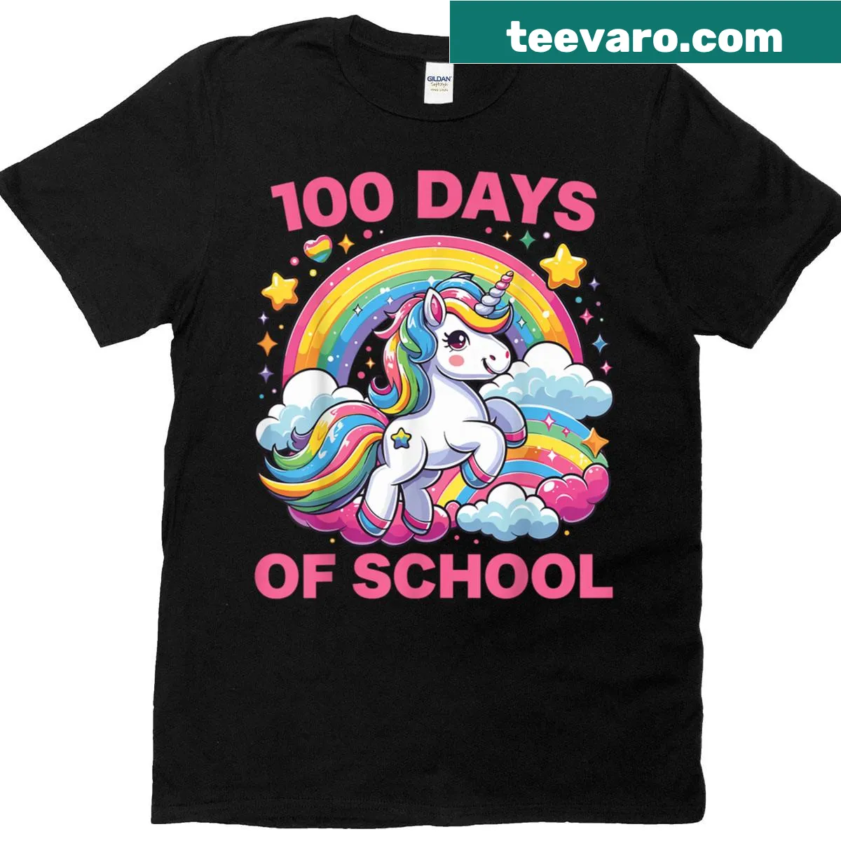 T-shirt with unicorn graphic for 100th day of school — on a men's t-shirt