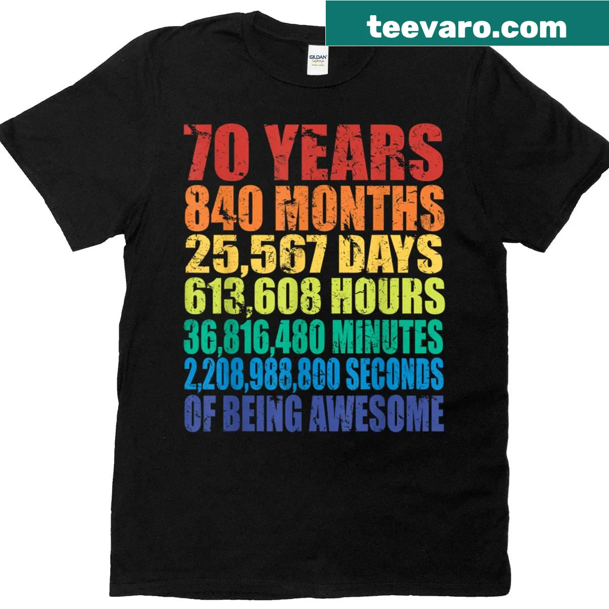 Funny t-shirt for 70th birthday with a playful design celebrating awesomeness. — on a men's t-shirt
