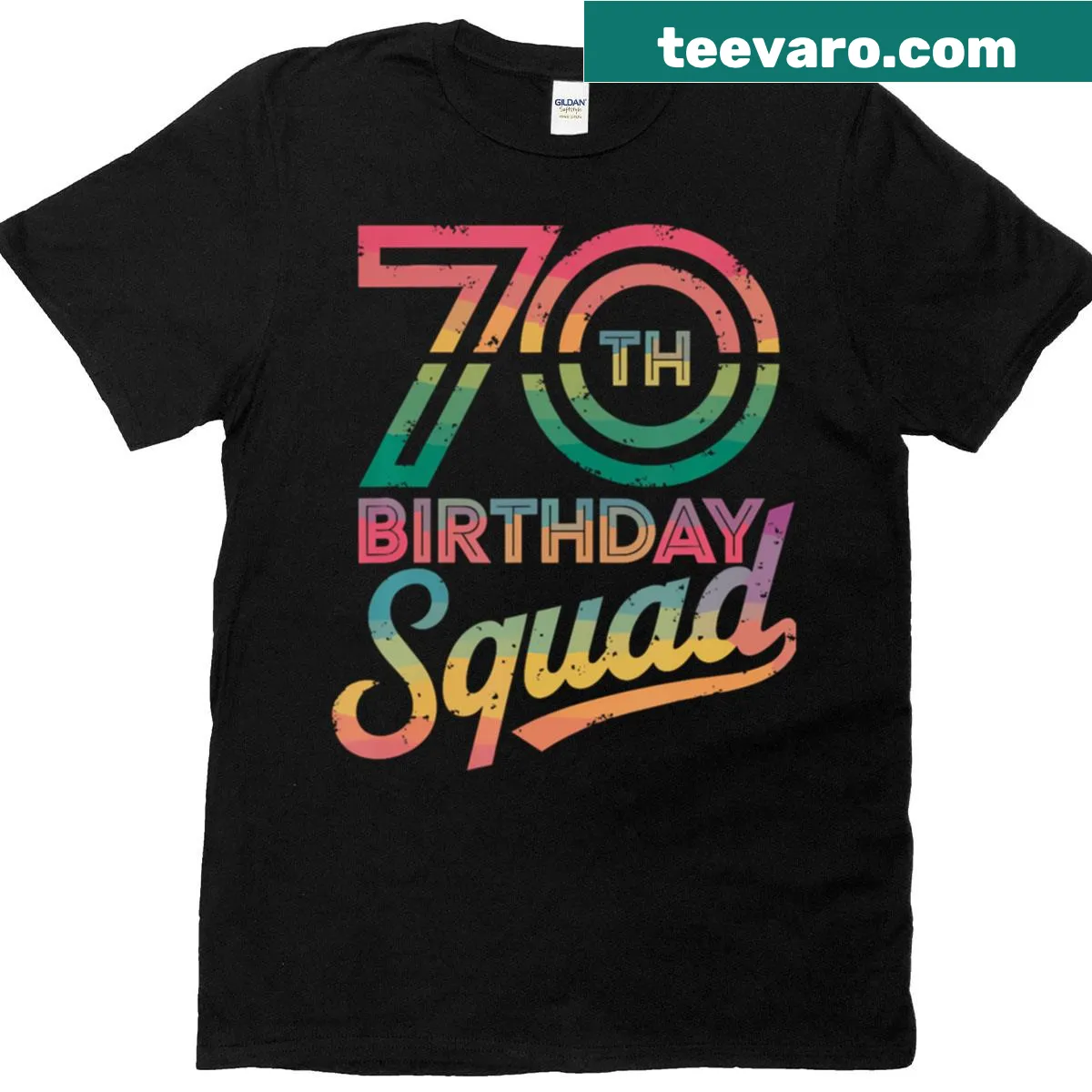 70th Birthday Squad t-shirt with bold typography design — on a men's t-shirt
