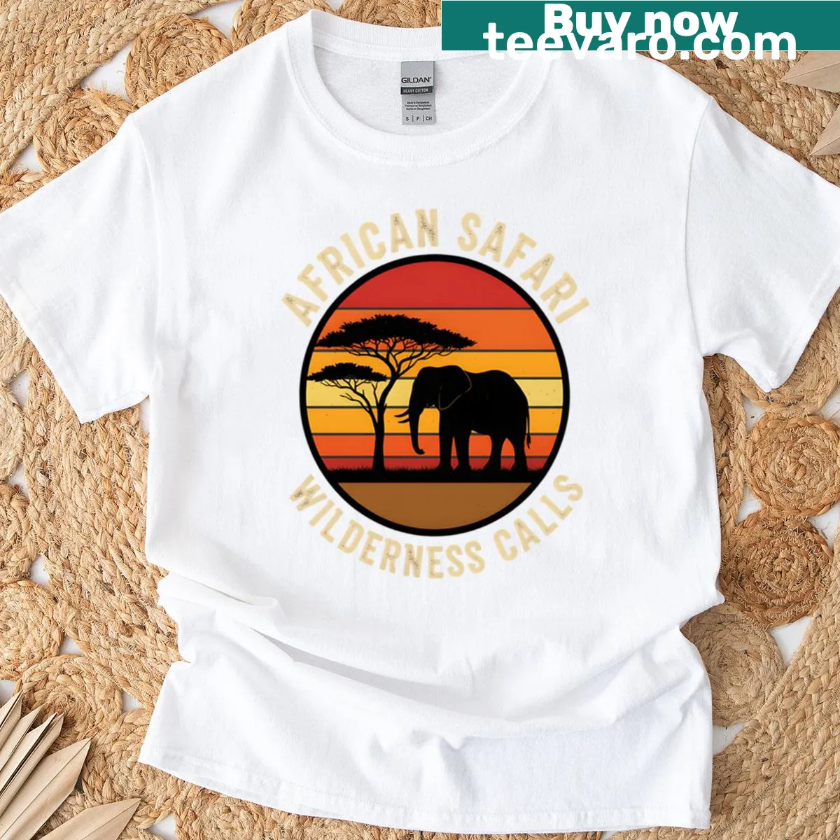 Design featuring African safari elements and nature illustration — on a men's t-shirt