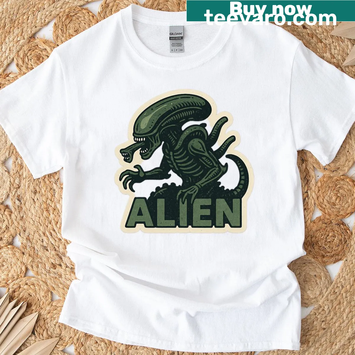 Alien-themed logo graphic t-shirt — on a men's t-shirt