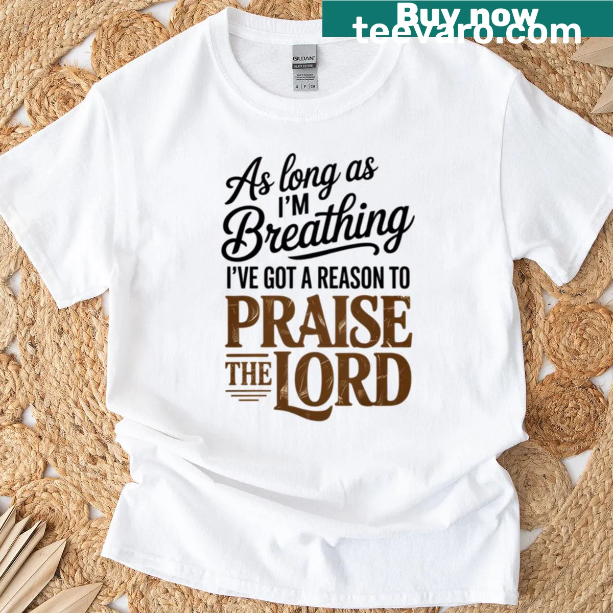 Inspirational faith quote t-shirt with elegant typography — on a men's t-shirt