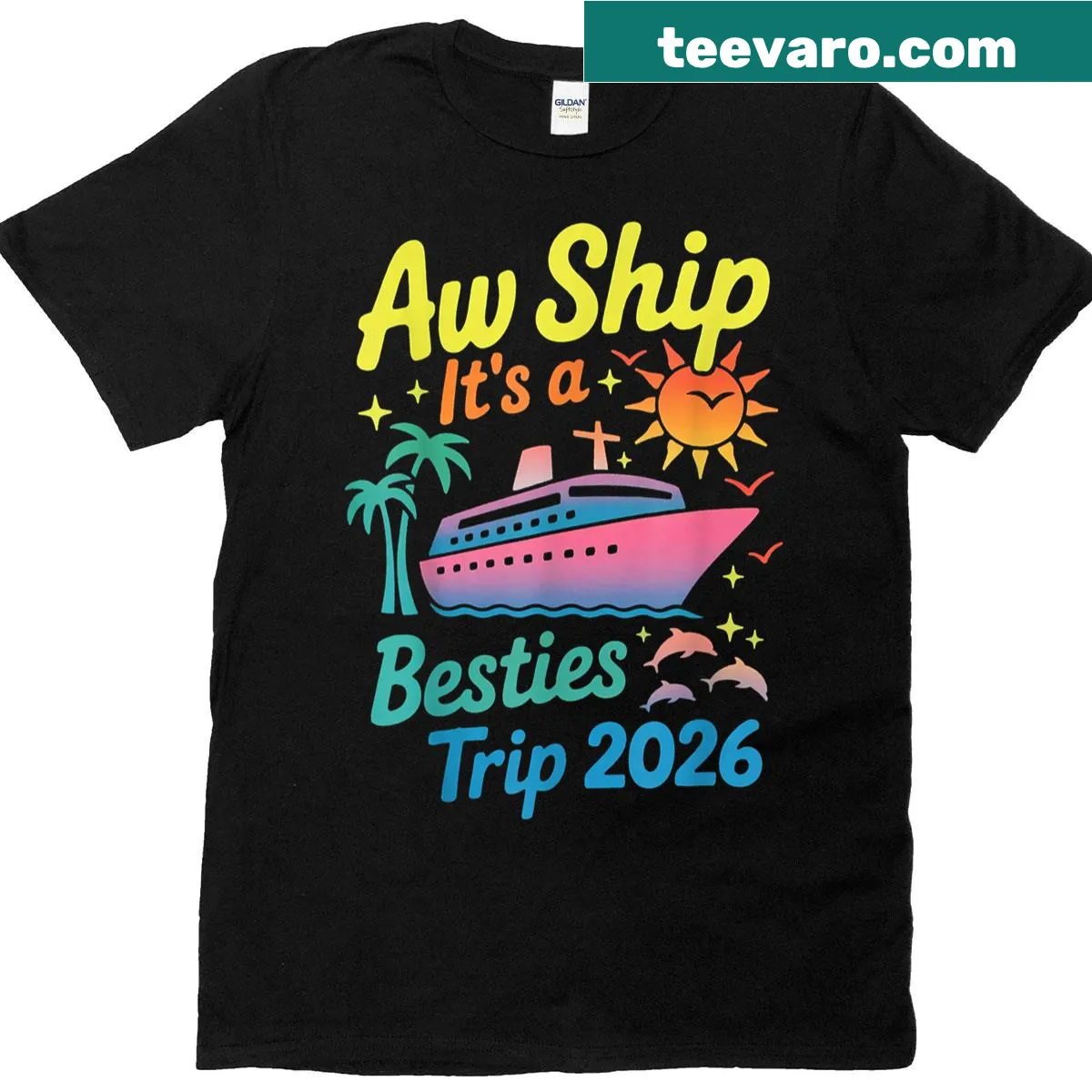 Matching t-shirt with humorous 'Aw Ship' text for best friends trip — on a men's t-shirt
