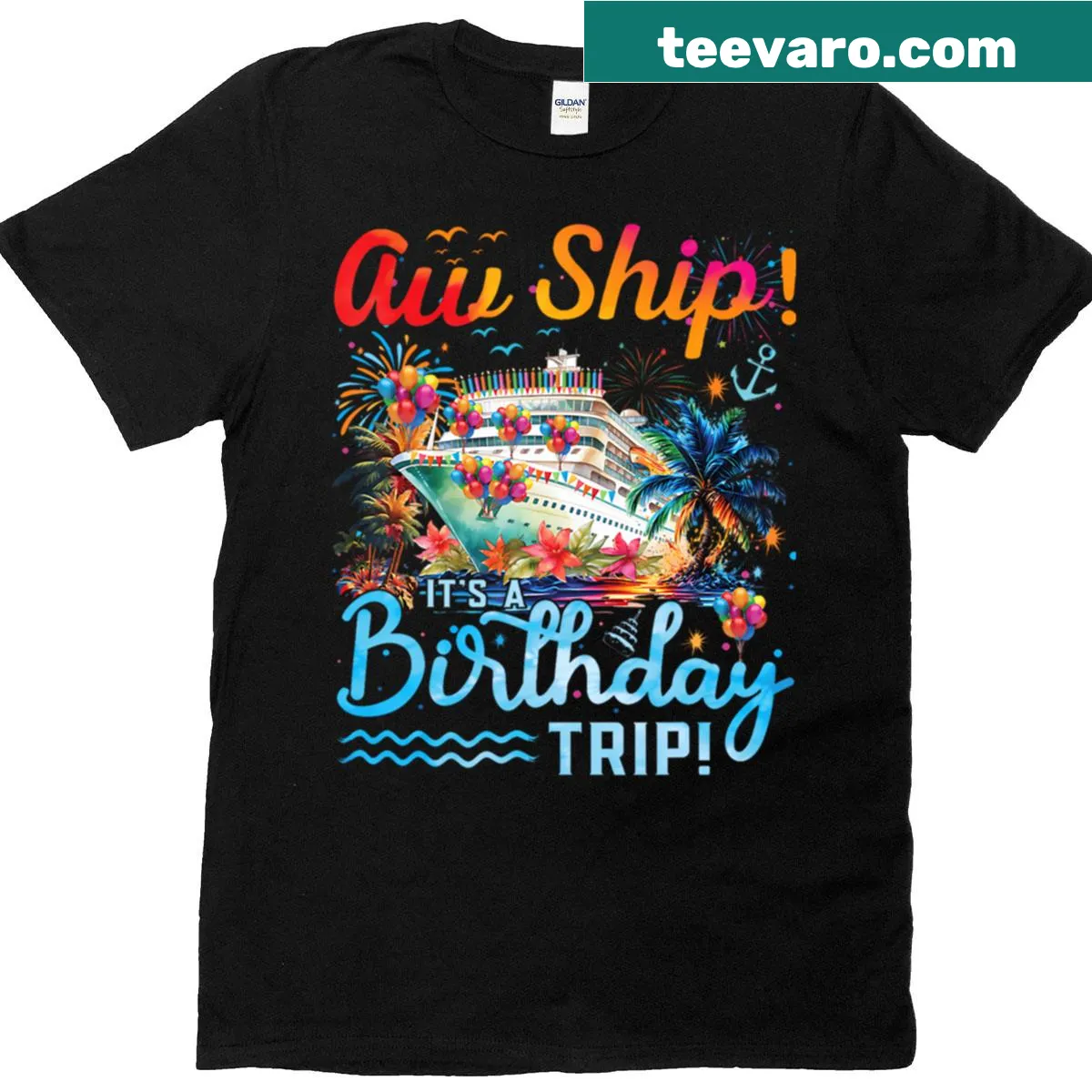 Family matching birthday trip t-shirt with cheerful typography. — on a men's t-shirt