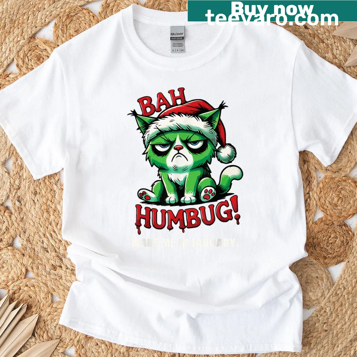 Vintage-style Christmas tee with humorous 'Bah Humbug' text. — on a men's t-shirt