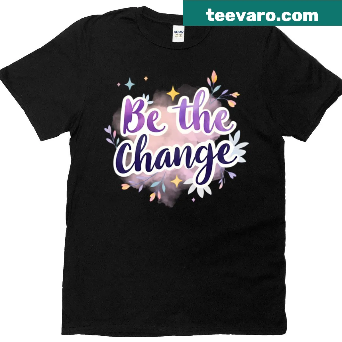Inspirational Be The Change quote t-shirt with floral design. — on a men's t-shirt