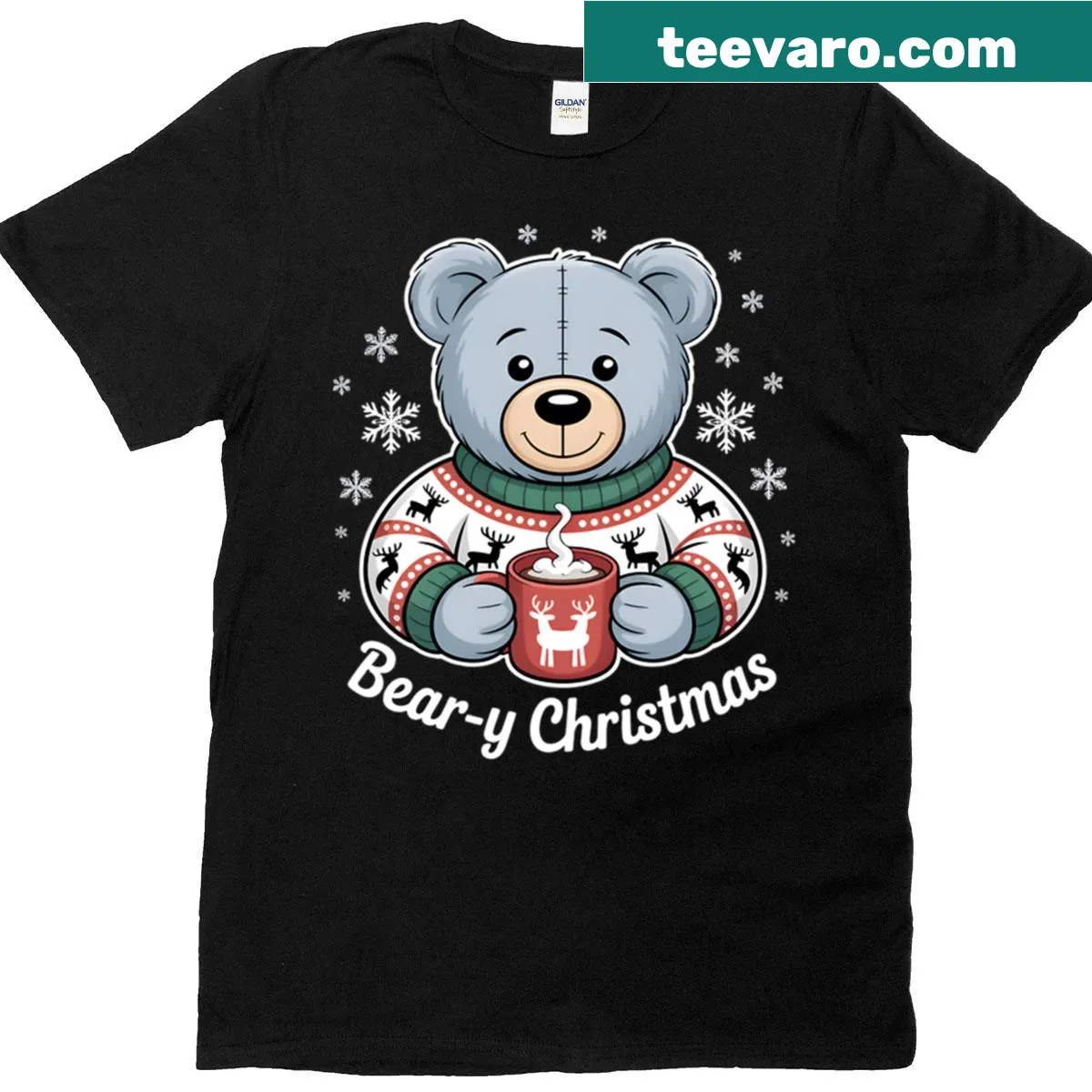 Cute holiday T-shirt featuring a cozy bear graphic for Christmas — on a men's t-shirt
