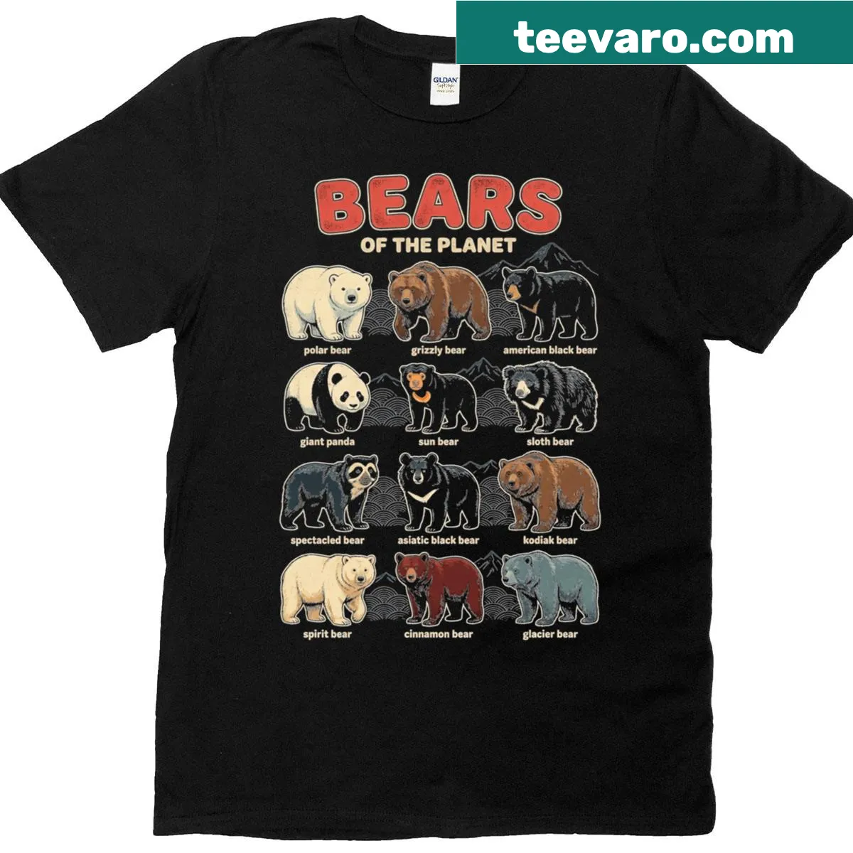 Illustrative T-shirt featuring bears promoting wildlife education — on a men's t-shirt