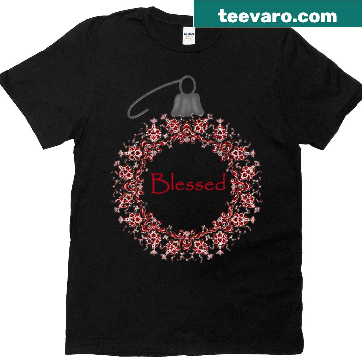 Fun holiday shirt with Christmas ornaments and festive text design. — on a men's t-shirt