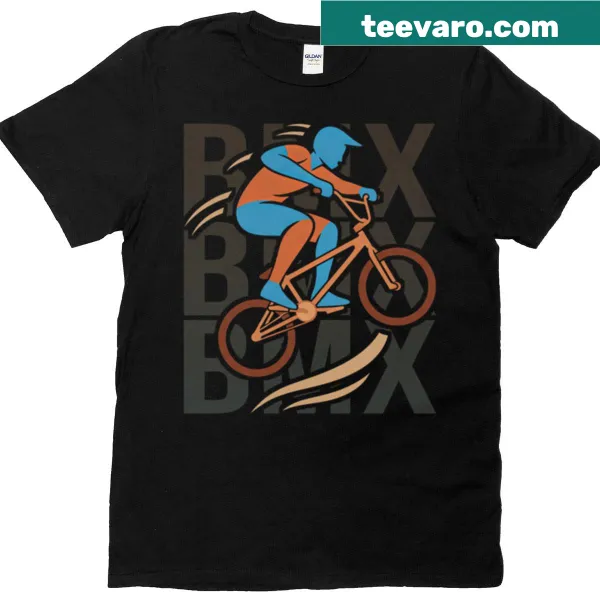 BMX T-shirt showcasing an airborne trick with dynamic typography