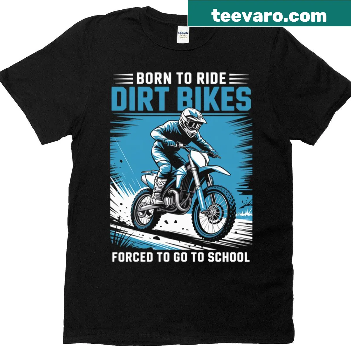 Motocross-themed t-shirt with 'Born to Ride Dirt Bikes' message — on a men's t-shirt