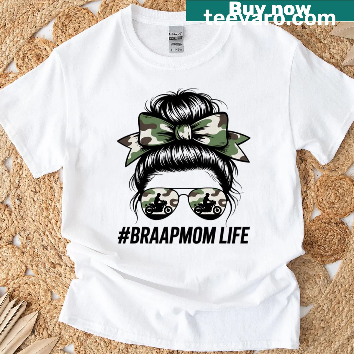 Playful dirt bike-themed t-shirt with 'Braaap' and motocross graphics. — on a men's t-shirt