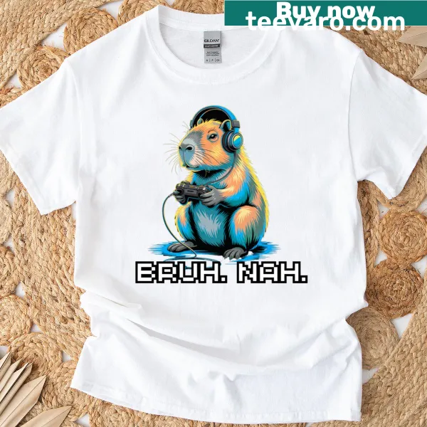 Funny capybara graphic with gaming humor on t-shirt