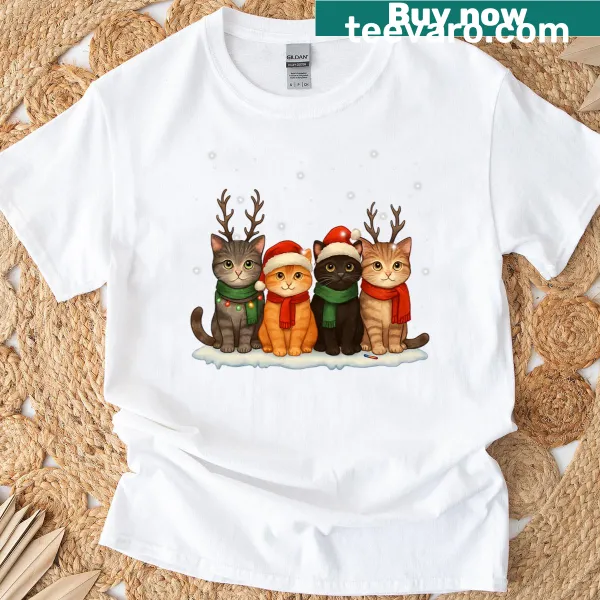 Cute Christmas design featuring a cat as a reindeer with lights