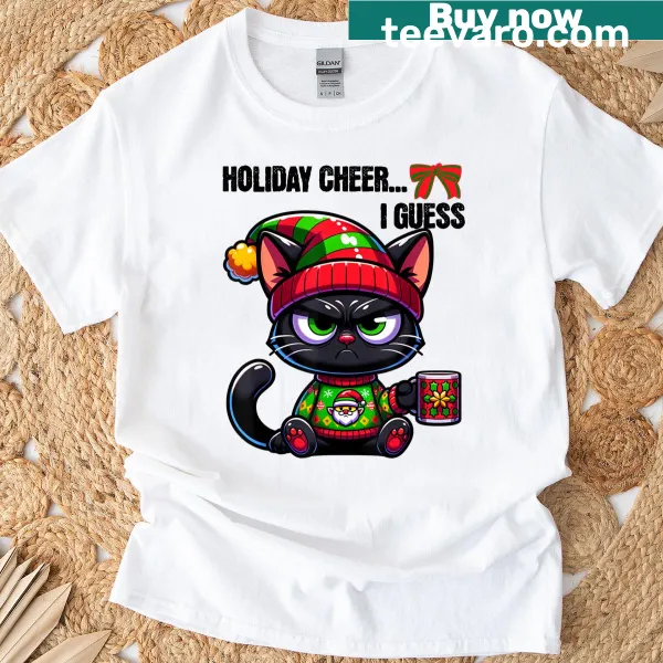 Sarcastic cat-themed Christmas shirt with humorous design