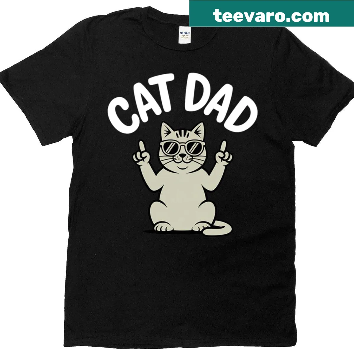 Humorous Cat Dad quote t-shirt for pet owners. — on a men's t-shirt
