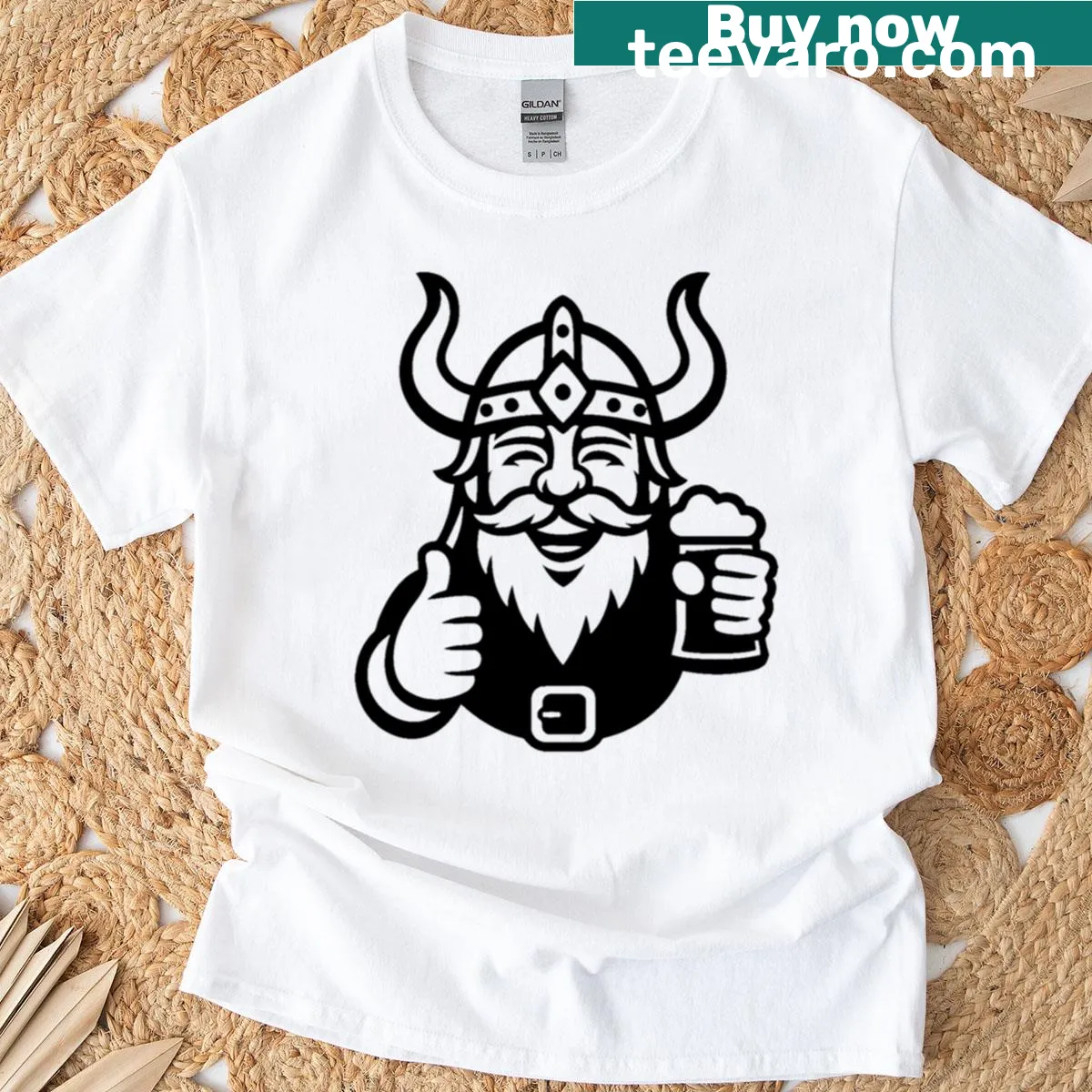 Cheerful Viking illustration holding a beer mug on T-shirt. — on a men's t-shirt
