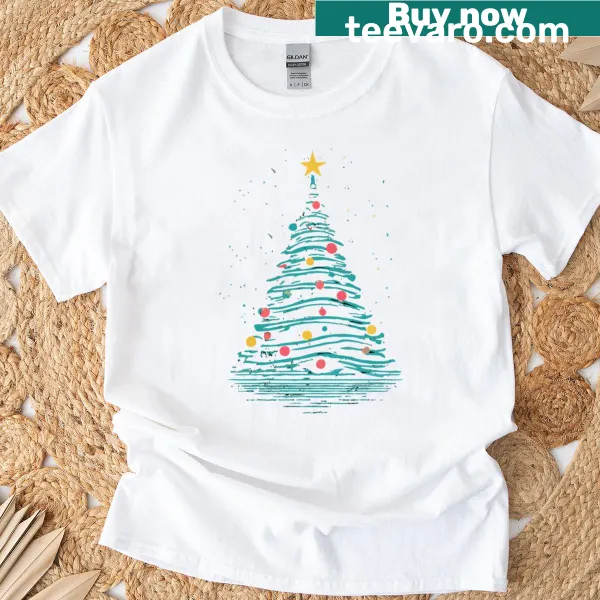 Christmas tree adorned with lights illustration T-shirt