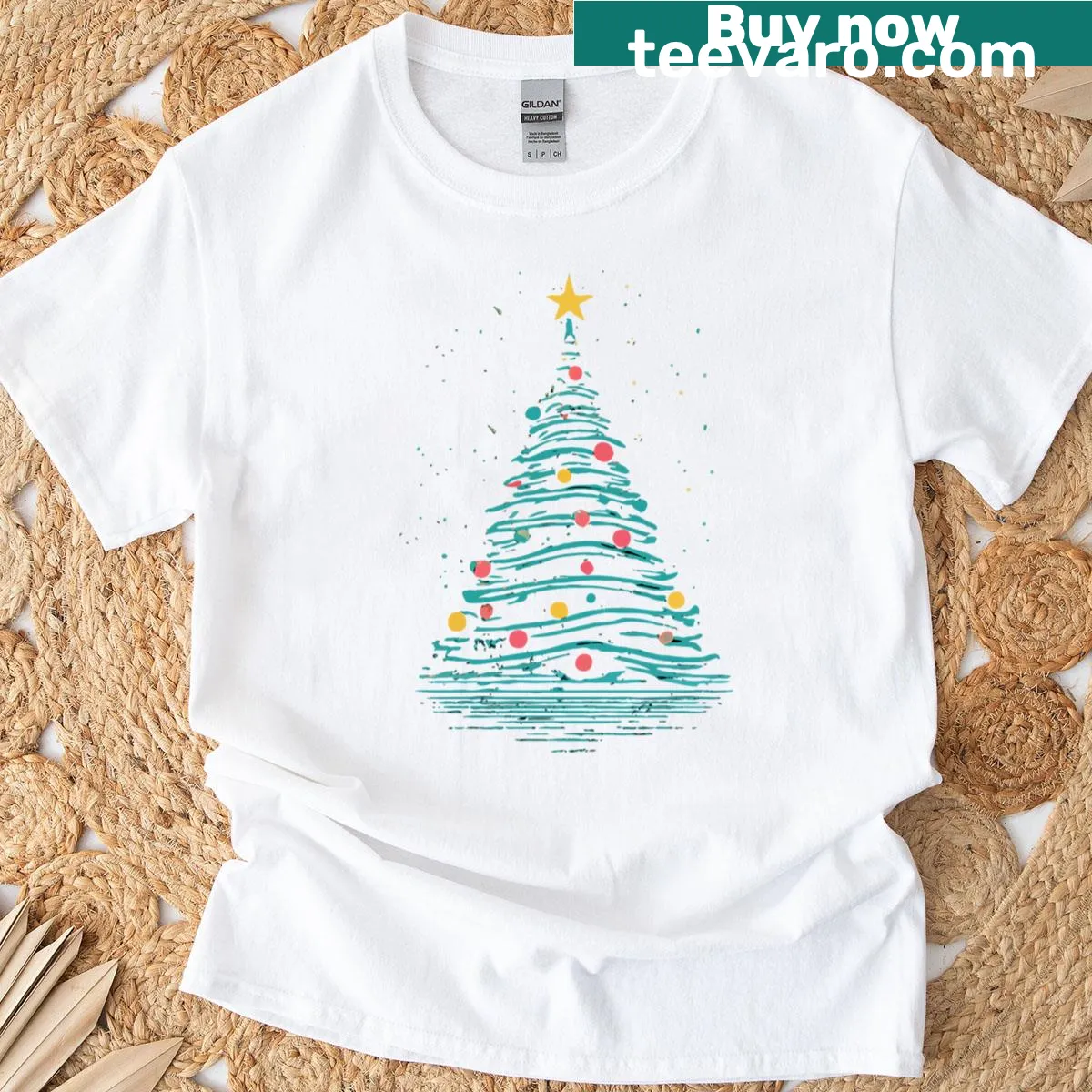 Christmas tree adorned with lights illustration T-shirt — on a men's t-shirt