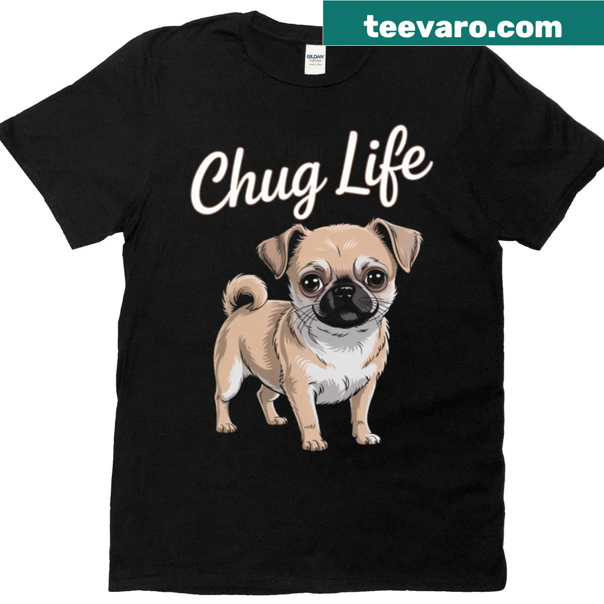 T-shirt featuring playful design celebrating chug dogs — on a men's t-shirt