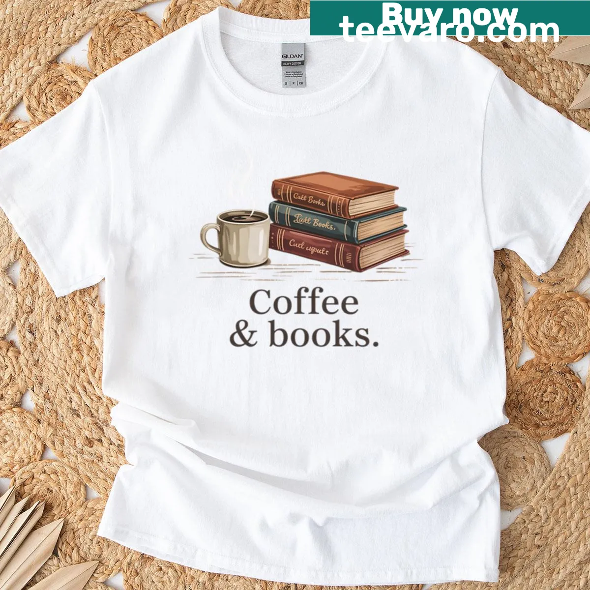Coffee Books T-shirt design featuring text in a stylish font — on a men's t-shirt