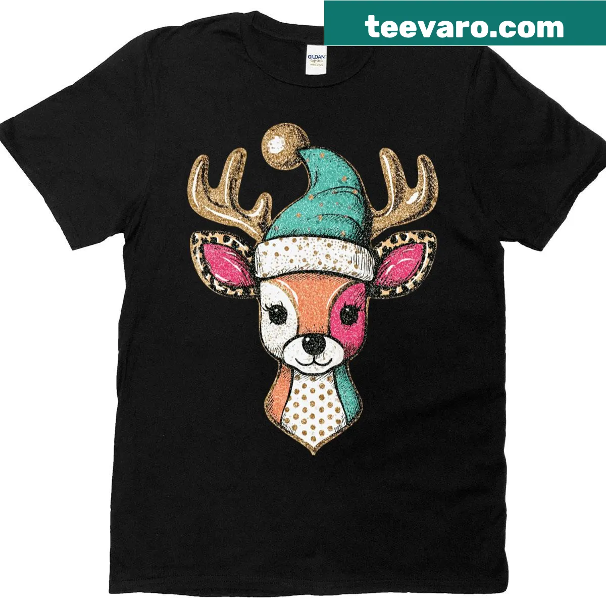 Cute Christmas t-shirt with reindeer antlers and a hat — on a men's t-shirt
