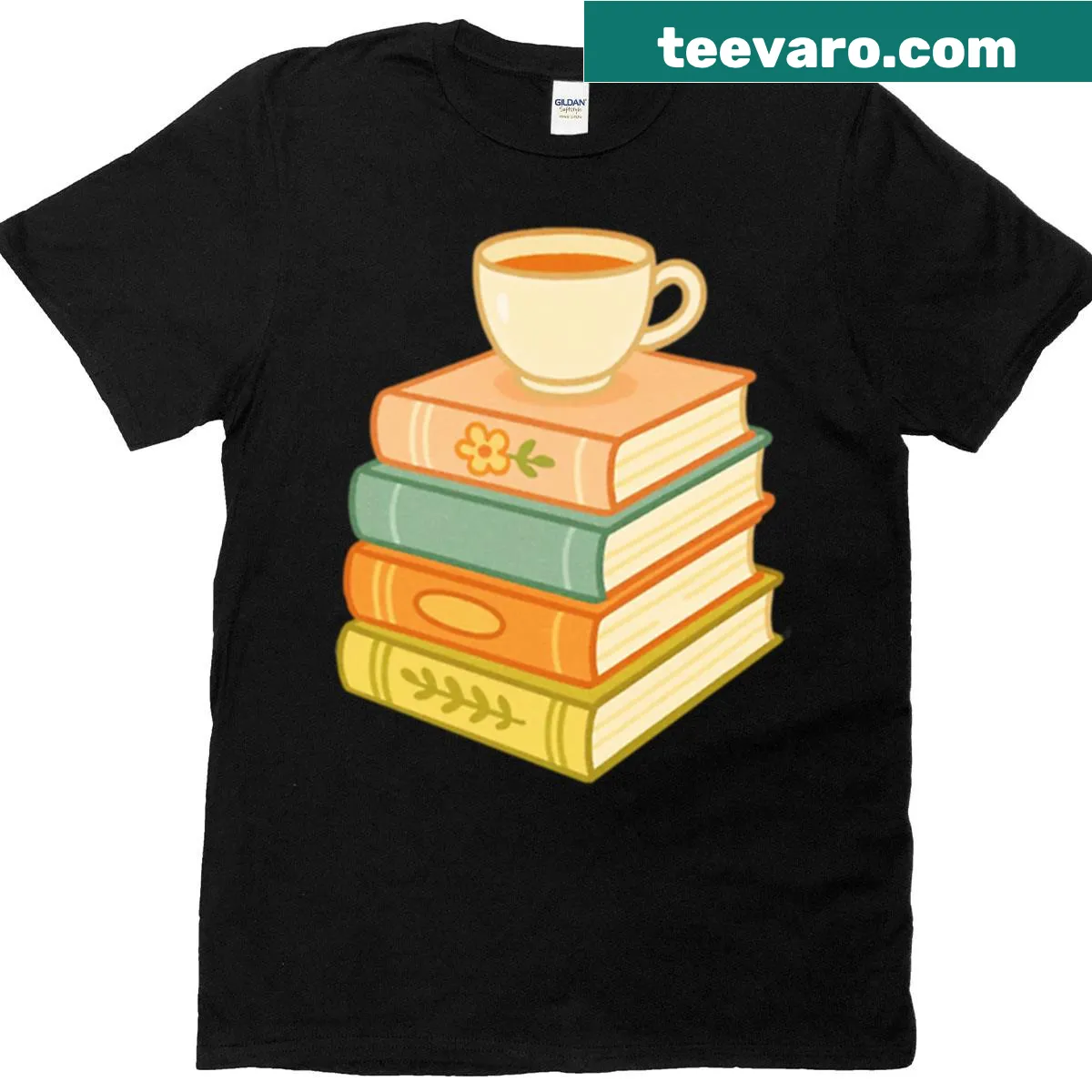 T-shirt featuring tea and book design for introverted readers — on a men's t-shirt