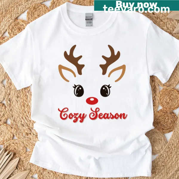 Cute reindeer design on a Christmas-themed T-shirt