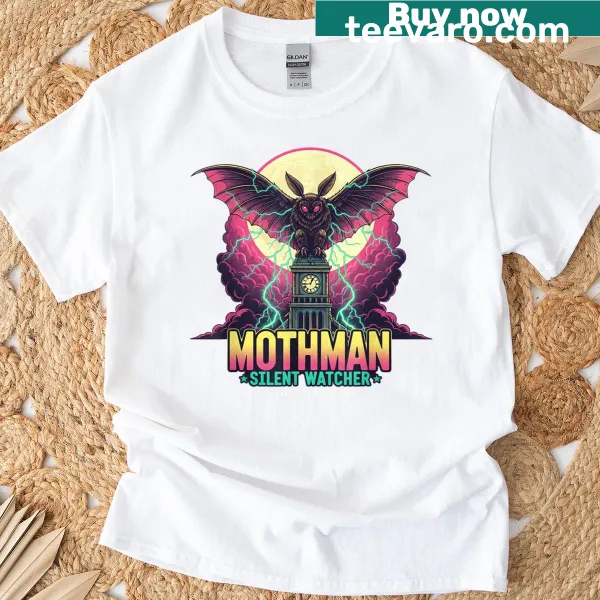 Illustration of the Mothman cryptid on a t-shirt