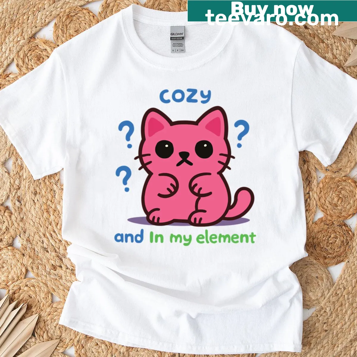 Illustration of a curious cat on a cozy T-shirt — on a men's t-shirt