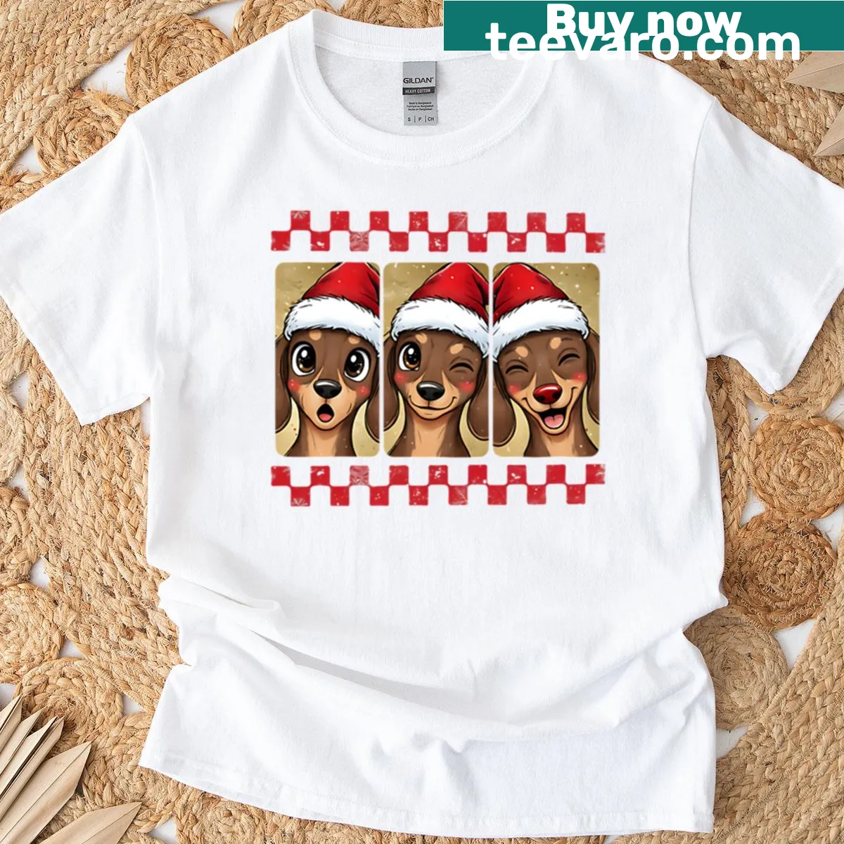 Cute Christmas dachshund shirt with festive designs — on a men's t-shirt