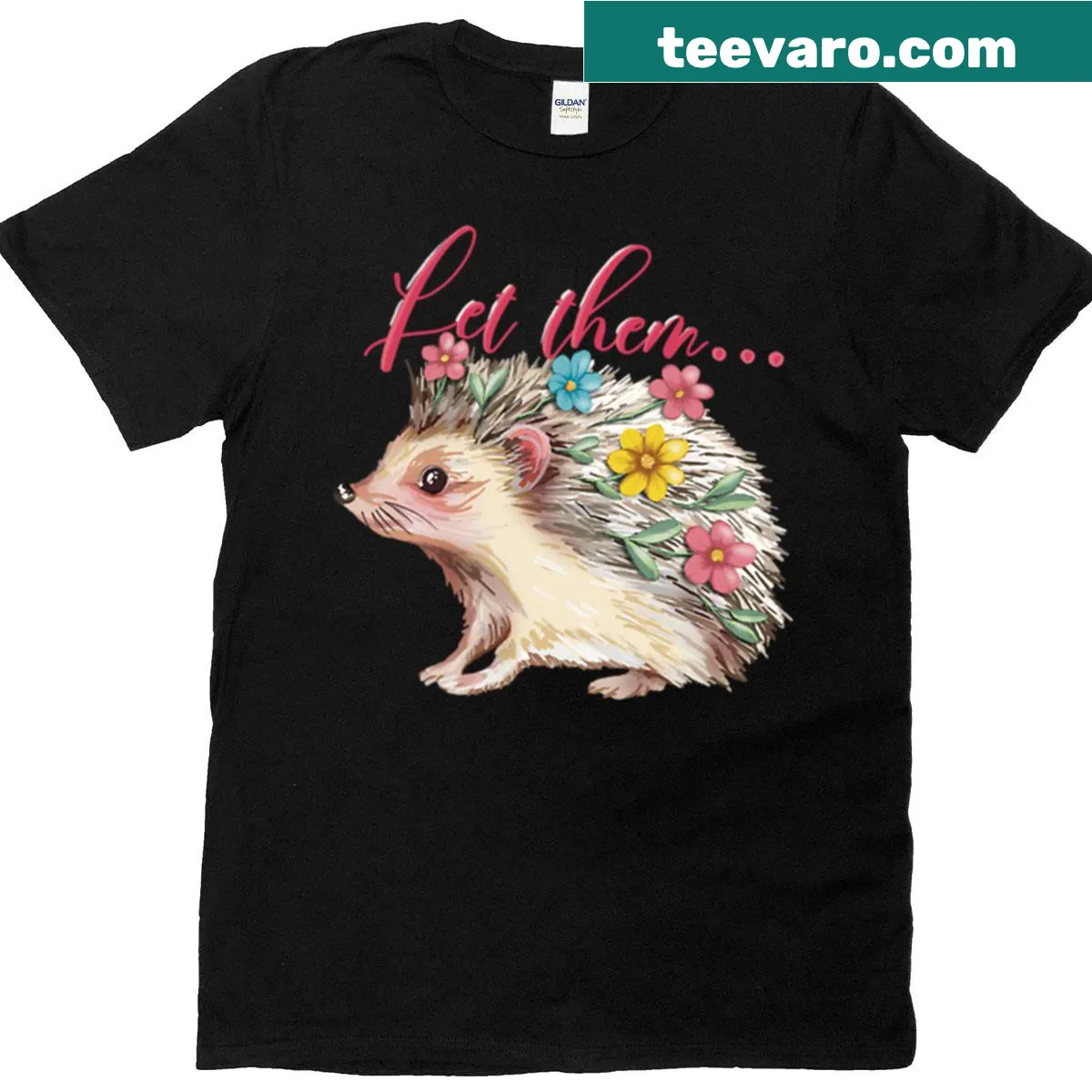 Floral hedgehog illustration with motivational text — on a men's t-shirt