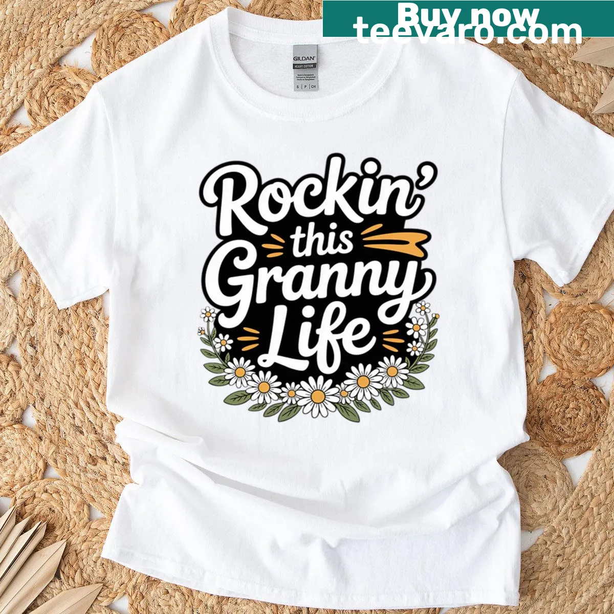 Cute T-shirt for grandma saying 'Rockin This Granny Life' — on a men's t-shirt