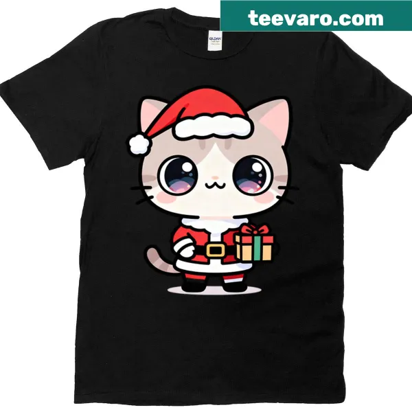 Cute kitten as Santa graphic T-shirt for cat lovers