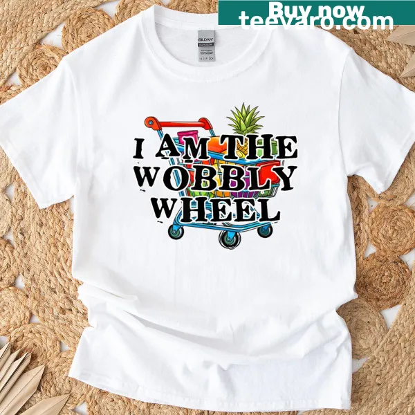 Funny graphic T-shirt with wobbly shopping cart design