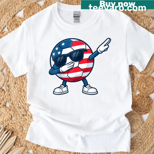 Dynamic soccer player design with a dabbing pose on a T-shirt