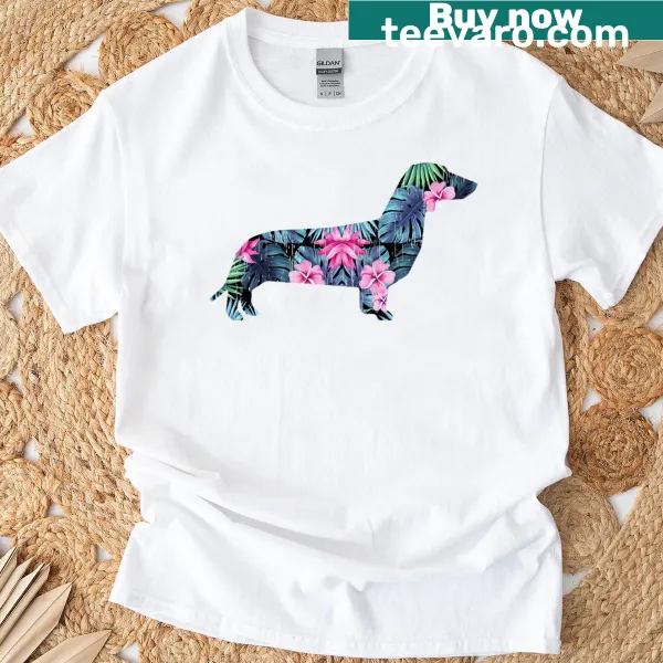 Watercolor dachshund t-shirt with a flower pattern