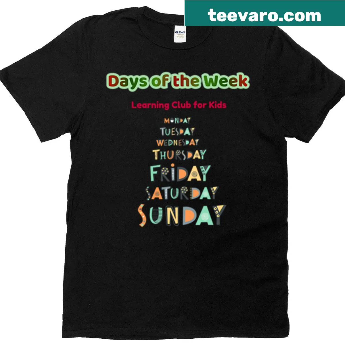 Educational t-shirt featuring days of the week designed for kids — on a men's t-shirt