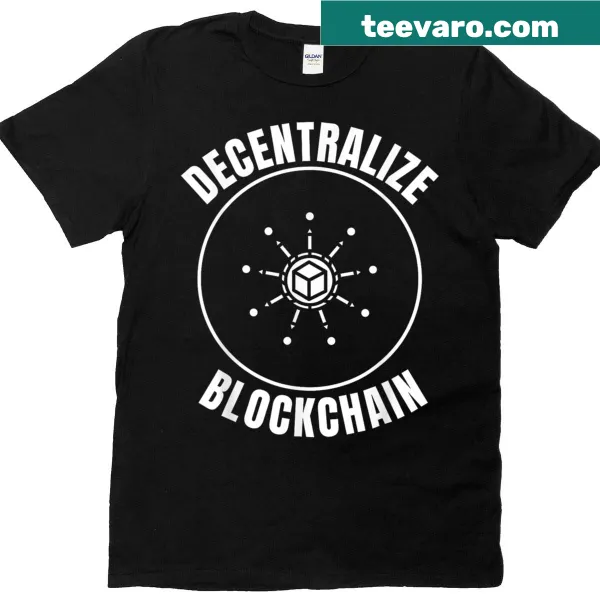 Bold typography t-shirt promoting blockchain decentralization