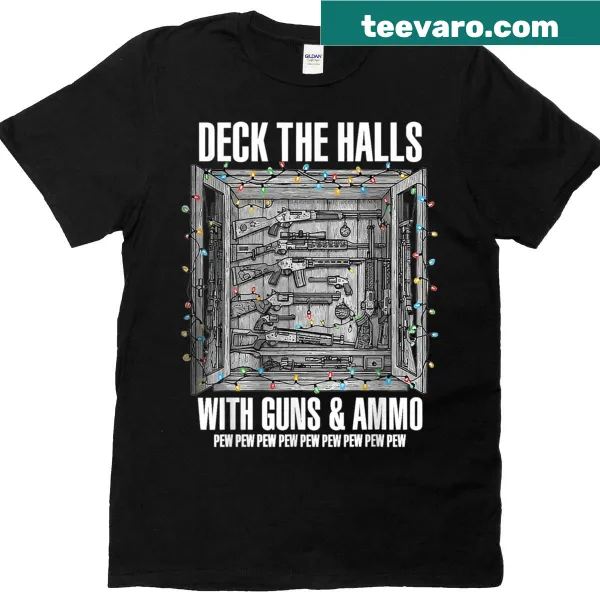 Funny Christmas t-shirt with guns and ammo graphic illustration