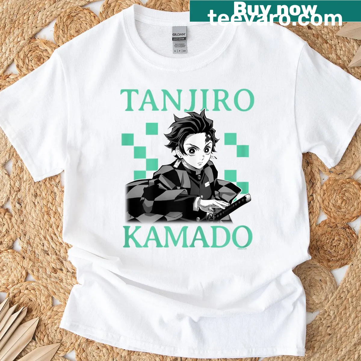 Retro haori pattern inspired by Tanjiro from Demon Slayer — on a men's t-shirt