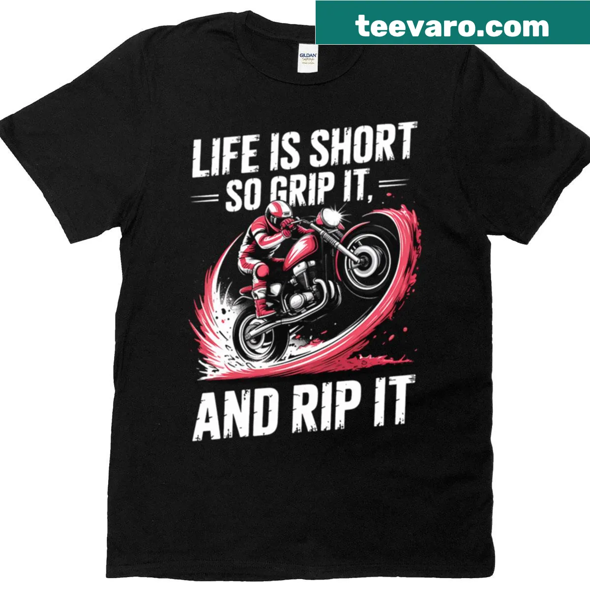 Motocross themed shirt with motivational gripping phrase — on a men's t-shirt