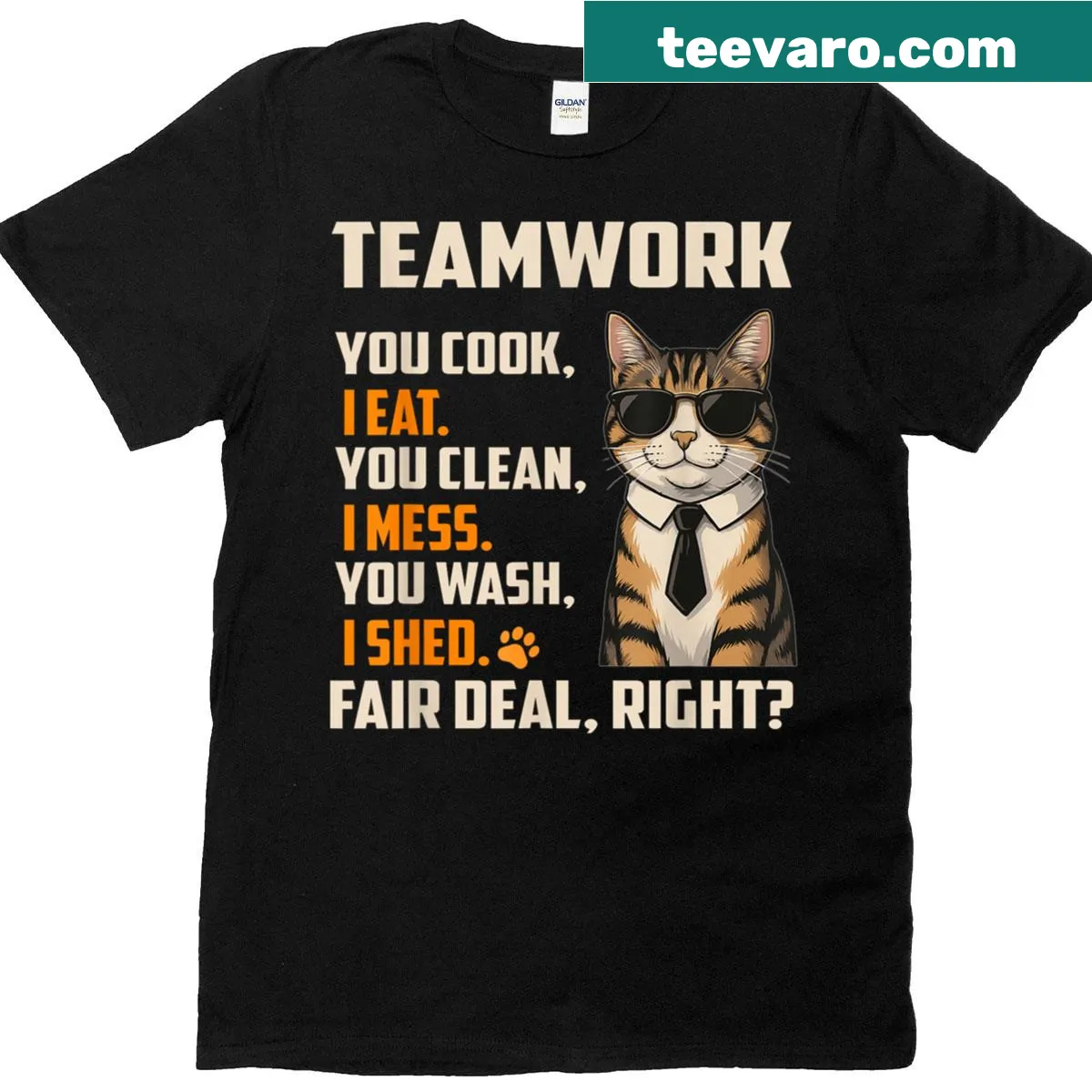Funny quote cat lover t-shirt featuring Domestic Shorthair tabby illustration — on a men's t-shirt