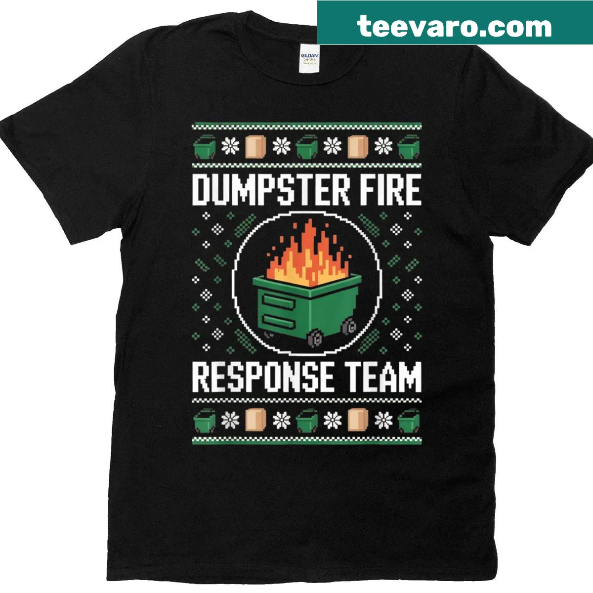 Funny t-shirt with dumpster fire cartoon and humor — on a men's t-shirt