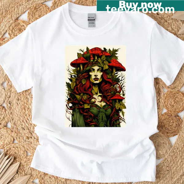 Dark folk art t-shirt featuring Dziwozona, a Slavic wild woman