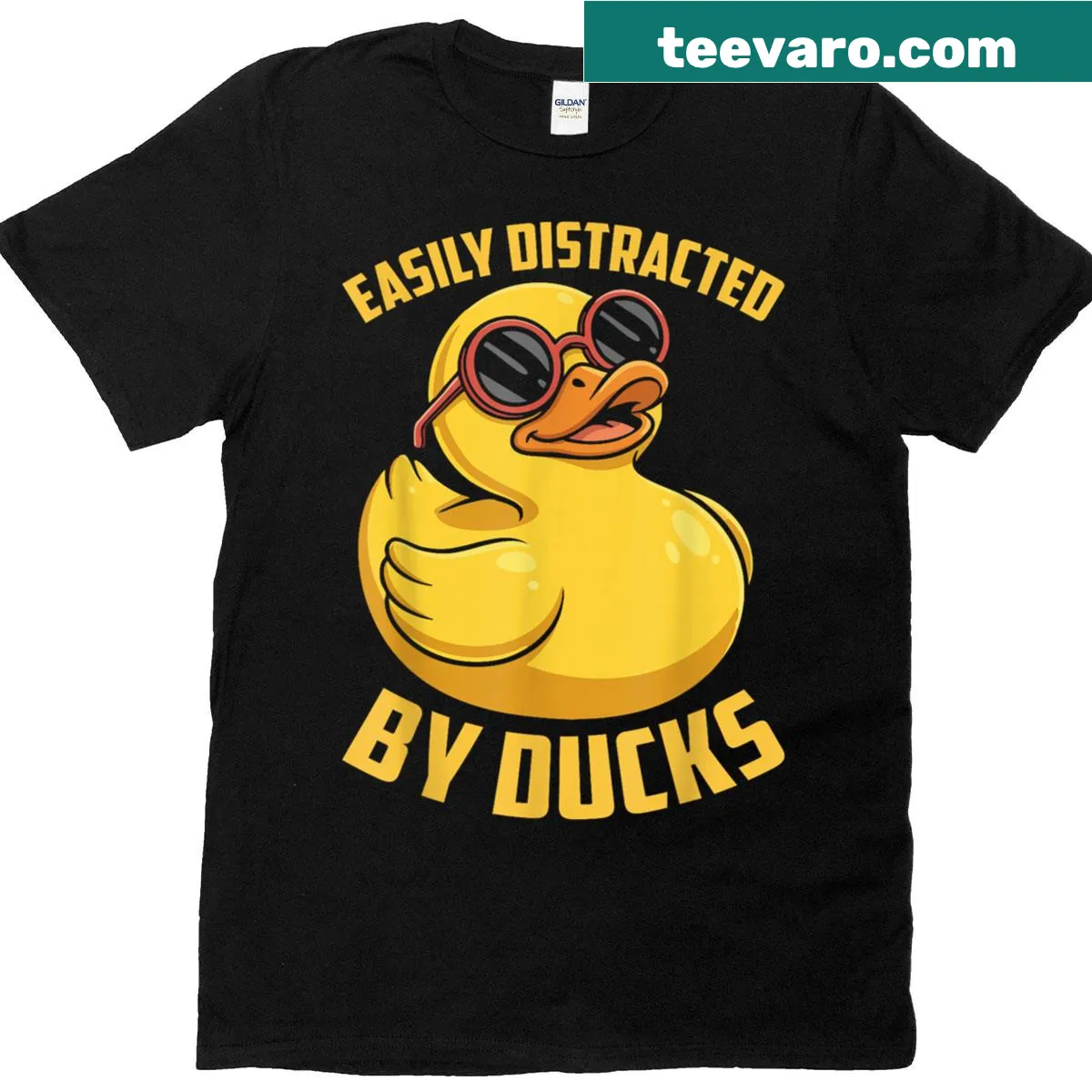 Funny T-shirt featuring a playful duck illustration — on a men's t-shirt