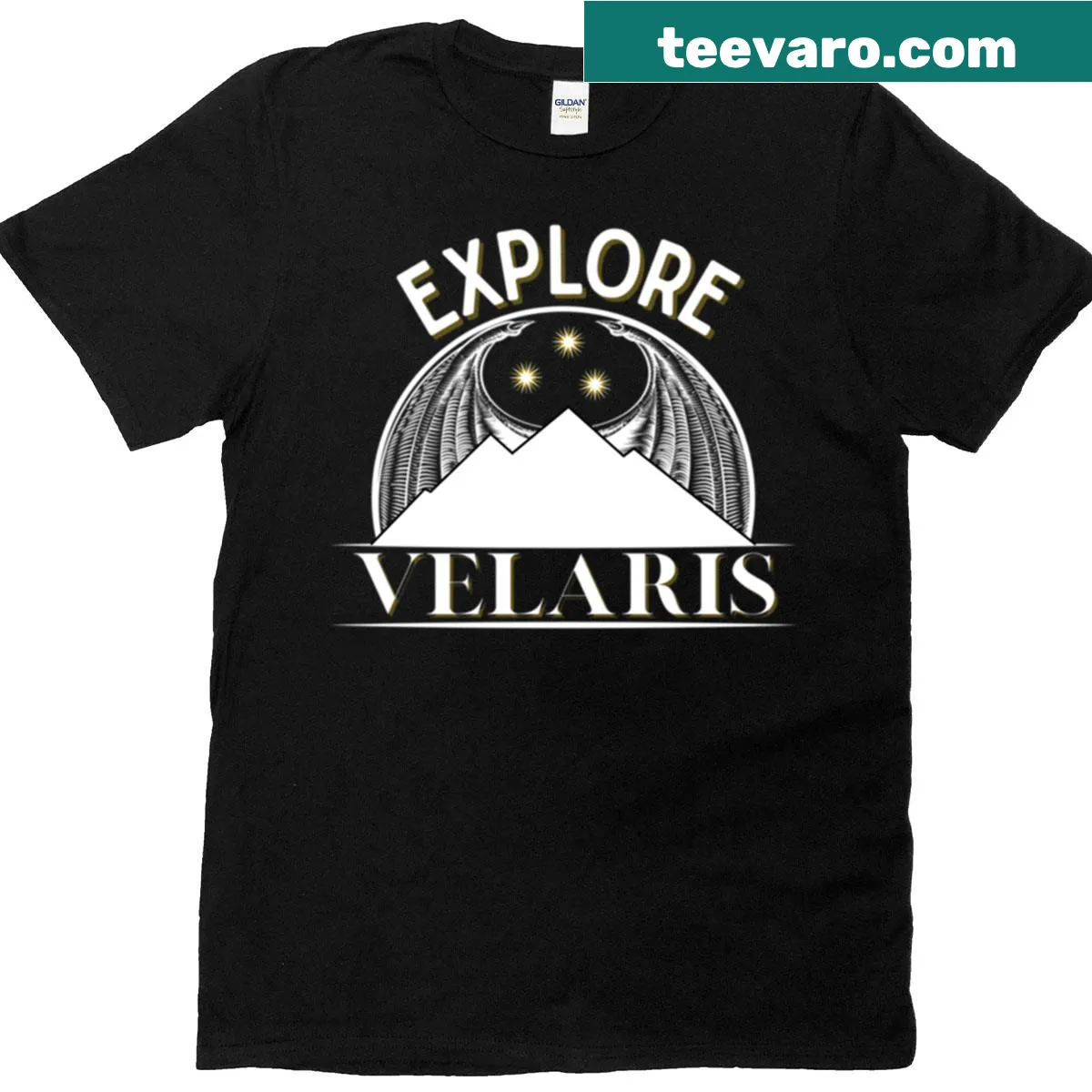 T-shirt with fantasy wings and stars design inspired by Velaris — on a men's t-shirt